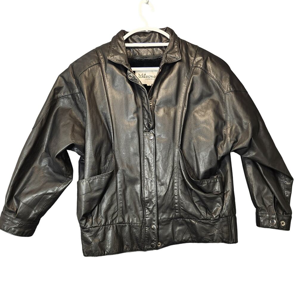 Vintage Wilsons Womens Leather Jacket Black Medium Fleece Lined Biker Moto 80s